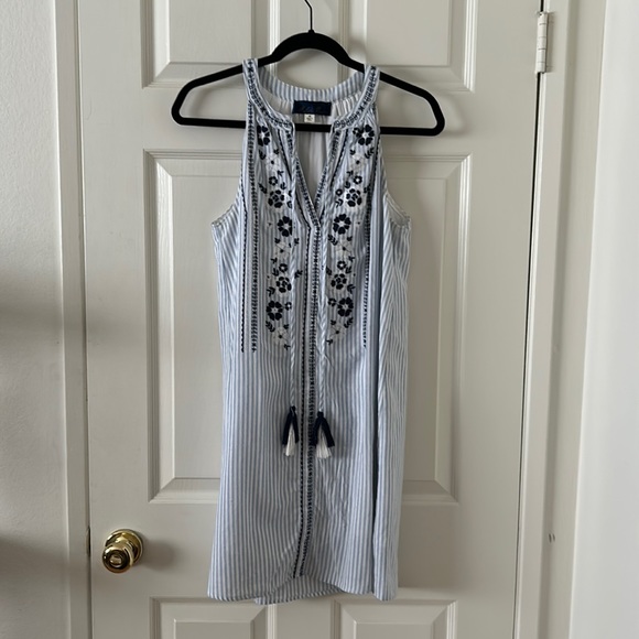 Blue Stripped Summer Dress with Floral Detail Size M - Picture 1 of 3